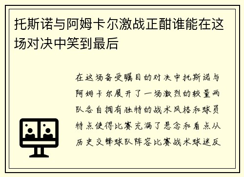 托斯诺与阿姆卡尔激战正酣谁能在这场对决中笑到最后